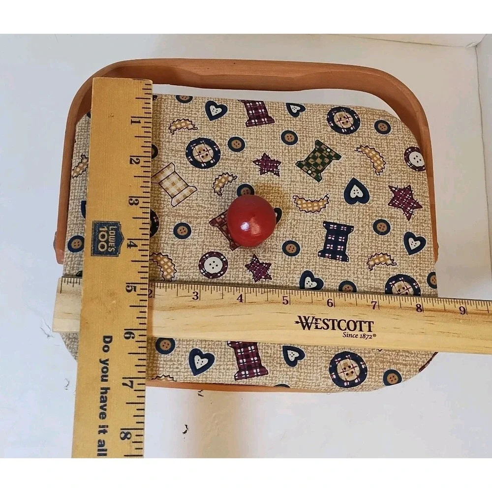 Sewing Basket Single Handle Woven Wood With Fabric Covered‎ Lid Red 8x7x5